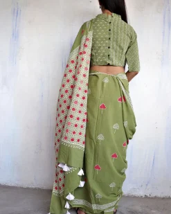 Aaina Handblockprinted Cotton Saree - Ajooni