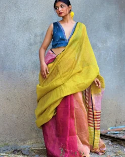Aashnaa Handwoven Linen Zari Saree - Gazala
