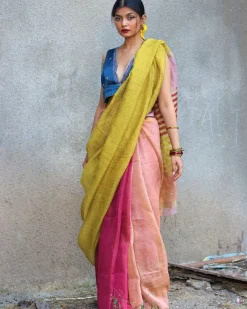Aashnaa Handwoven Linen Zari Saree - Gazala