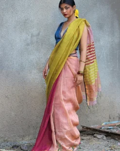 Aashnaa Handwoven Linen Zari Saree - Gazala