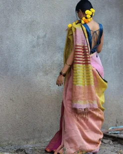 Aashnaa Handwoven Linen Zari Saree - Gazala