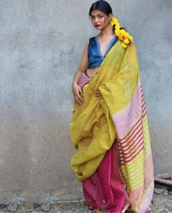 Aashnaa Handwoven Linen Zari Saree - Gazala