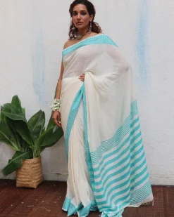 Abhaya Handwoven Linen Cotton Jamdani Saree - Uma