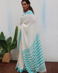 Abhaya Handwoven Linen Cotton Jamdani Saree - Uma