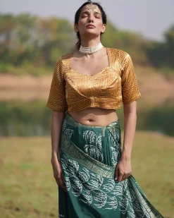 Adhira Blockprinted Mashru Silk Blouse - RB