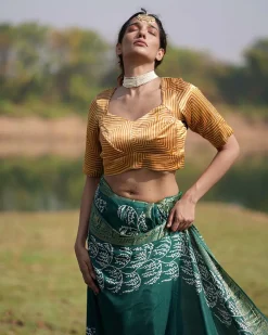 Adhira Blockprinted Mashru Silk Blouse - RB