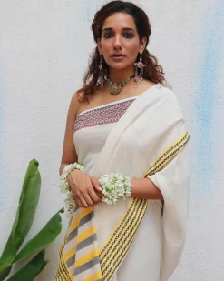 Adya Handwoven Linen Cotton Jamdani Saree - Uma