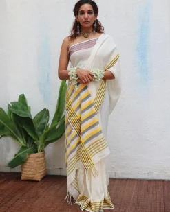 Adya Handwoven Linen Cotton Jamdani Saree - Uma