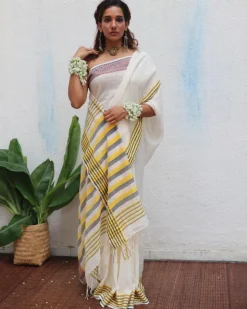 Adya Handwoven Linen Cotton Jamdani Saree - Uma