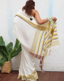 Adya Handwoven Linen Cotton Jamdani Saree - Uma