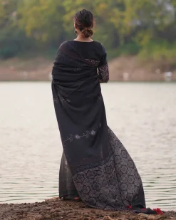 Ahima Blockprinted Modal Silk Saree - Jaisal