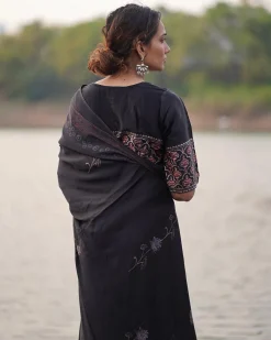 Ahima Blockprinted Modal Silk Saree - Jaisal