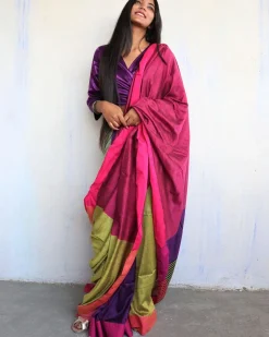 Ahona Handwoven Pure Cotton Viscose Saree  - Holi