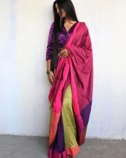 Ahona Handwoven Pure Cotton Viscose Saree  - Holi