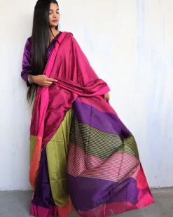 Ahona Handwoven Pure Cotton Viscose Saree  - Holi