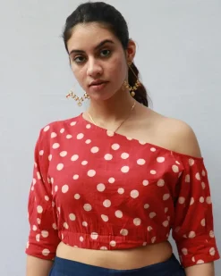Alice Hand Block-Printed Cotton Blouse - Polka