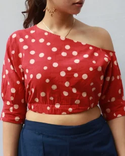Alice Hand Block-Printed Cotton Blouse - Polka