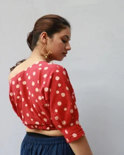 Alice Hand Block-Printed Cotton Blouse - Polka