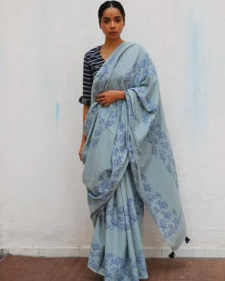 Almond Blossoms Handblock Printed Cotton Sarees