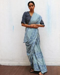 Almond Blossoms Handblock Printed Cotton Sarees