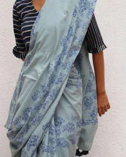 Almond Blossoms Handblock Printed Cotton Sarees