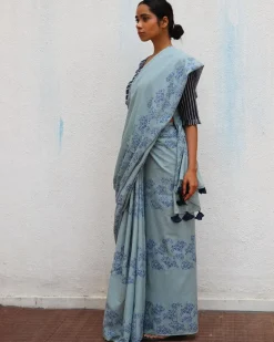 Almond Blossoms Handblock Printed Cotton Sarees