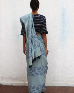 Almond Blossoms Handblock Printed Cotton Sarees