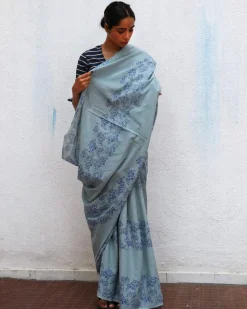 Almond Blossoms Handblock Printed Cotton Sarees