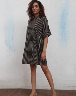 Almond Butter  Handblock Printed Cotton Dress - Mono