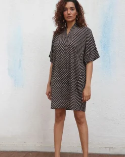 Almond Butter Handblock Printed Cotton Dress - Mono