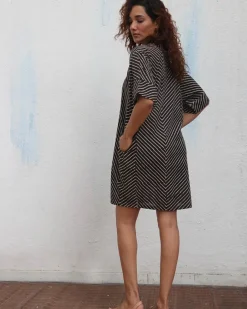 Almond Butter Handblock Printed Cotton Dress - Mono