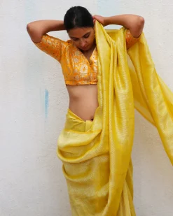 Amber Handwoven Linen Zari Saree - TOG
