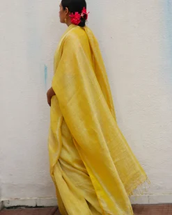 Amber Handwoven Linen Zari Saree - TOG