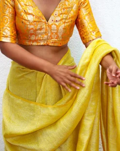 Amber Handwoven Linen Zari Saree - TOG