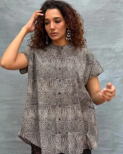 Amber Horizon Blockprinted Cotton Top