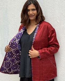 Ambernest Mashru Silk Reversible Quilted Jacket