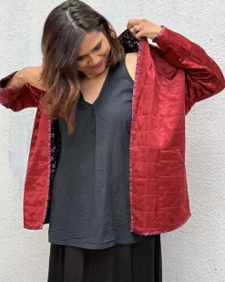 Ambernest Mashru Silk Reversible Quilted Jacket