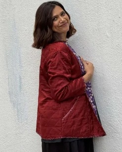 Ambernest Mashru Silk Reversible Quilted Jacket