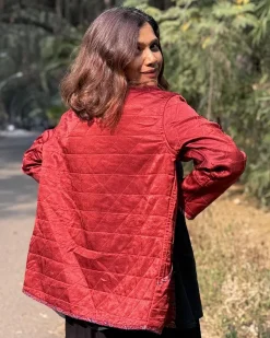 Ambernest Mashru Silk Reversible Quilted Jacket