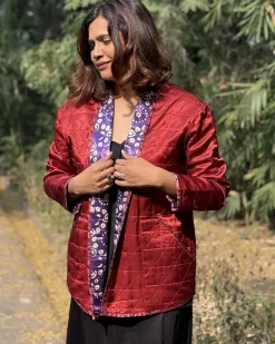 Ambernest Mashru Silk Reversible Quilted Jacket
