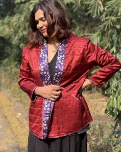 Ambernest Mashru Silk Reversible Quilted Jacket