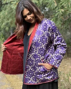 Ambernest Mashru Silk Reversible Quilted Jacket