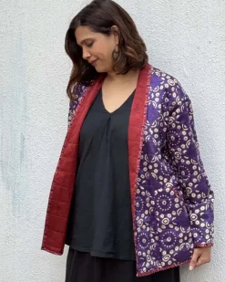 Ambernest Mashru Silk Reversible Quilted Jacket