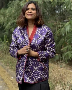 Ambernest Mashru Silk Reversible Quilted Jacket