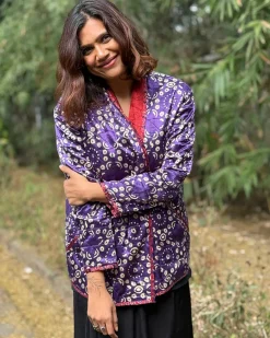 Ambernest Mashru Silk Reversible Quilted Jacket