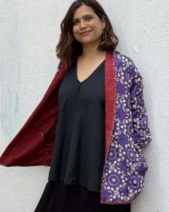 Ambernest Mashru Silk Reversible Quilted Jacket