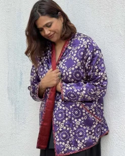 Ambernest Mashru Silk Reversible Quilted Jacket
