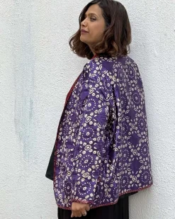 Ambernest Mashru Silk Reversible Quilted Jacket