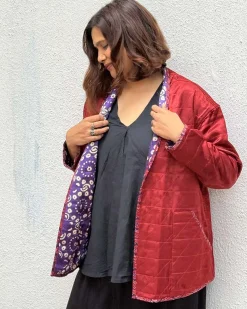 Ambernest Mashru Silk Reversible Quilted Jacket