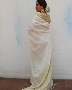 Ammini Handwoven Linen Zari Saree - Onam